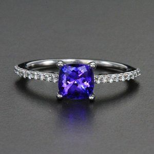 1.24 CT SQUARE CUSHION TANZANITE RING DIAMOND RING